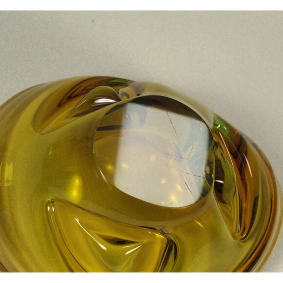 Vintage Skrdlovice Czech Bohemian Art Glass Green and Amber Bowl Cased Glass - Picture 7 of 7